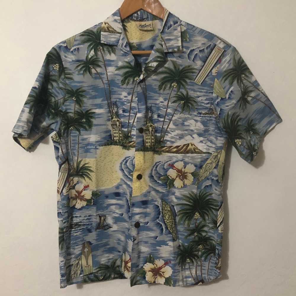 Royal Creations Men's Blue Tropical Print Short-Sleeve Button-Down Shirt